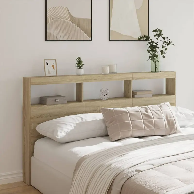 tablie de pat cu dulap si led, stejar sonoma, 180x17x102 cm