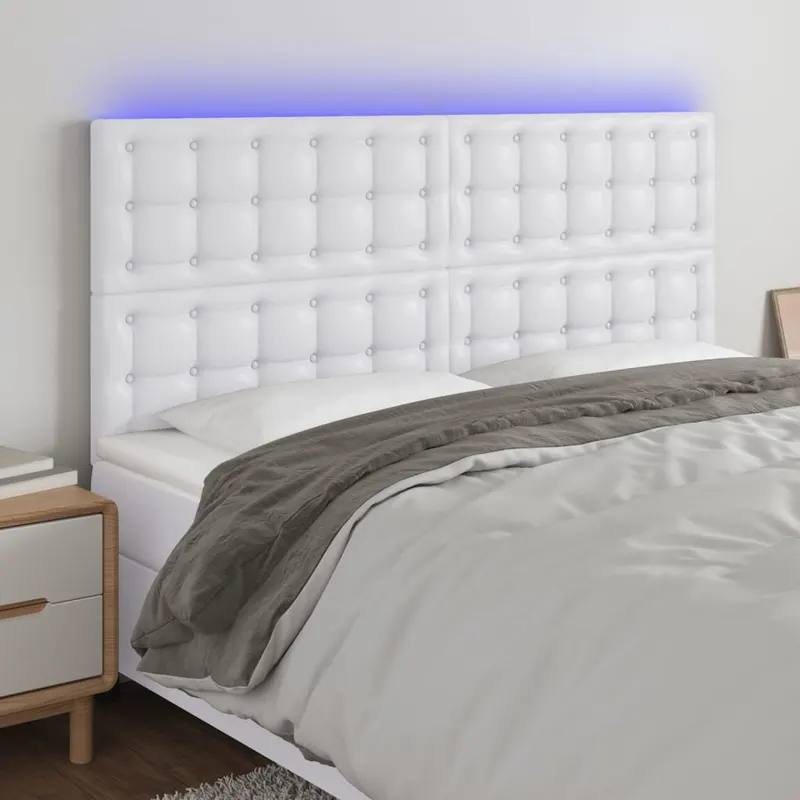 tablie de pat cu led, alb, 200x5x118/128 cm, piele ecologica