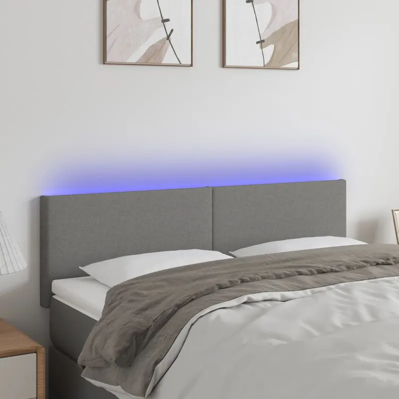 tablie de pat cu led, gri inchis, 144x5x78/88 cm, textil