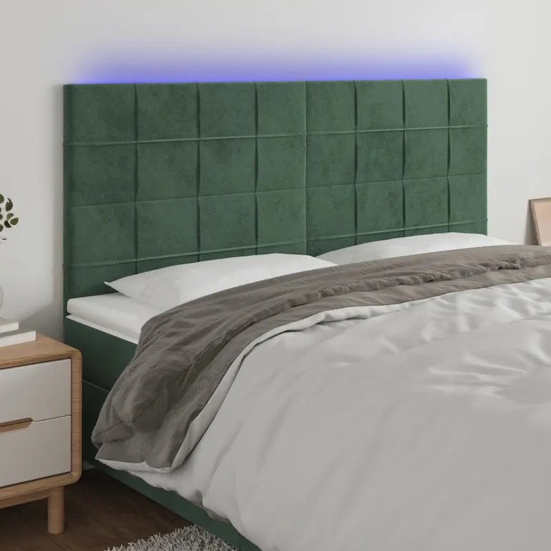 tablie de pat cu led, verde inchis, 200x5x118/128 cm, catifea
