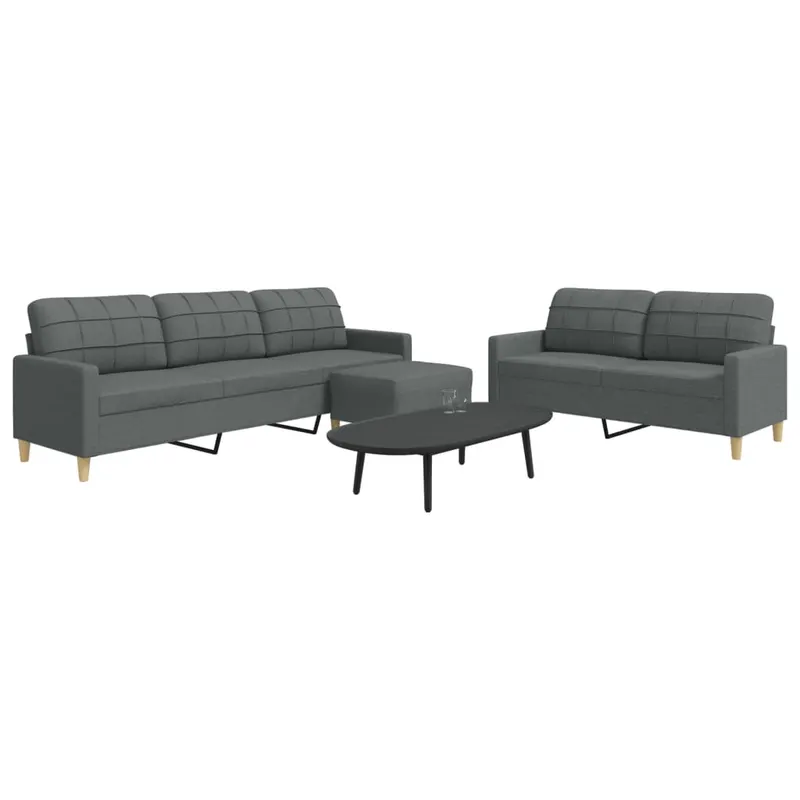 set de canapele cu taburet, 3 piese, gri inchis, textil