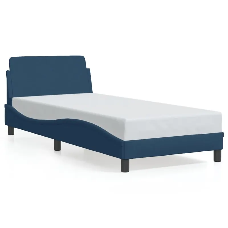 cadru de pat cu tablie fara saltea, albastru, 90x200 cm, textil