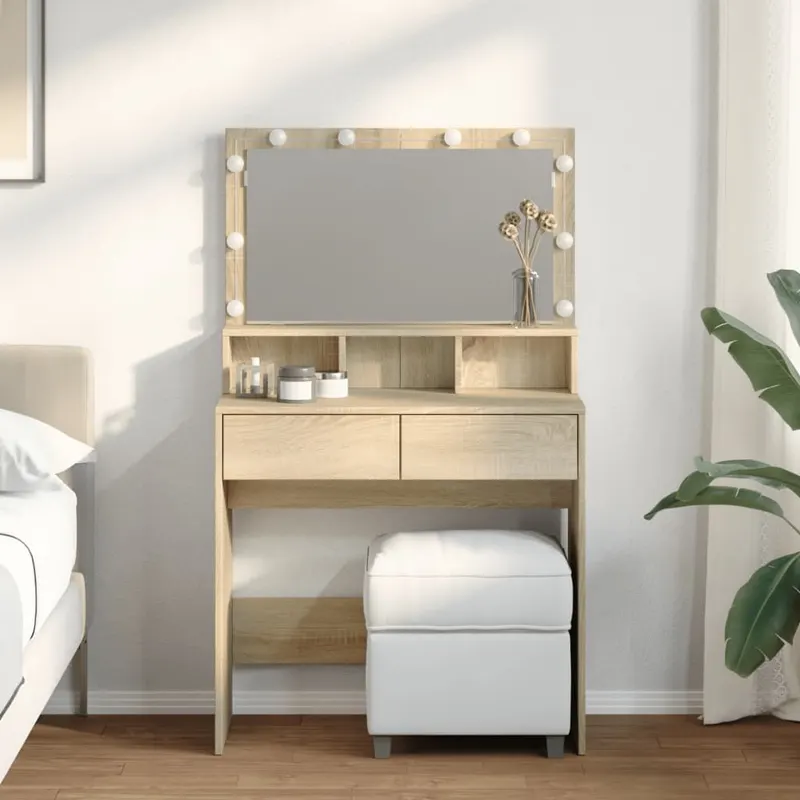 Masa de toaleta cu led, stejar sonoma, 80x41x134,5 cm