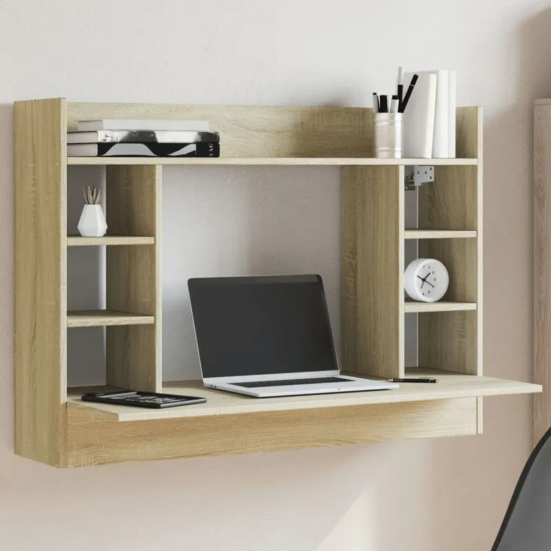 birou montat pe perete stejar sonoma 105x48x75cm lemn prelucrat