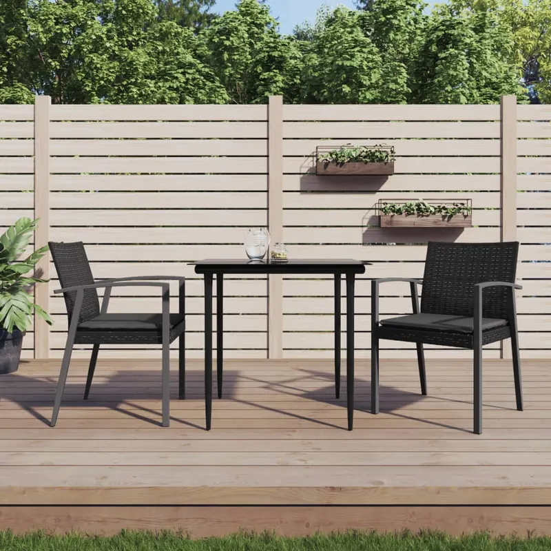 scaune de gradina cu perne 2 buc. negru 56,5x57x83 cm poliratan