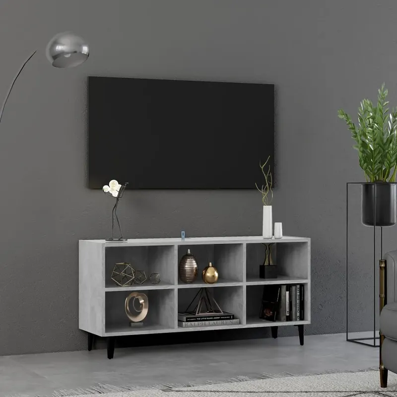 comoda tv cu picioare metalice, gri beton, 103,5x30x50 cm