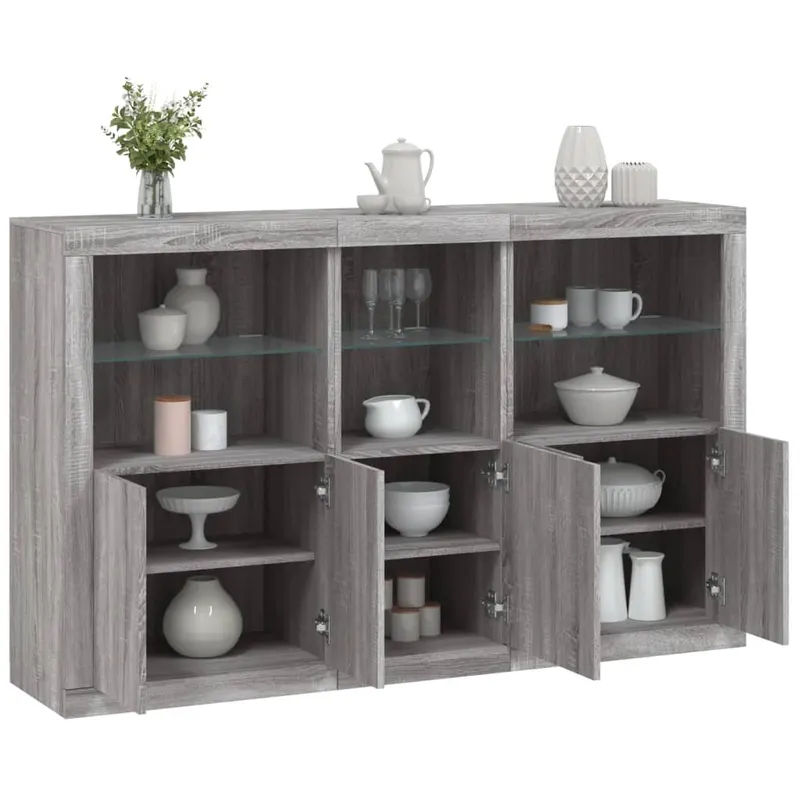 servanta cu lumini led, gri sonoma, 162x37x100 cm