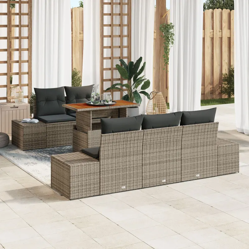 set canapea gradina cu perne gri din ratan poli, 6 piese
