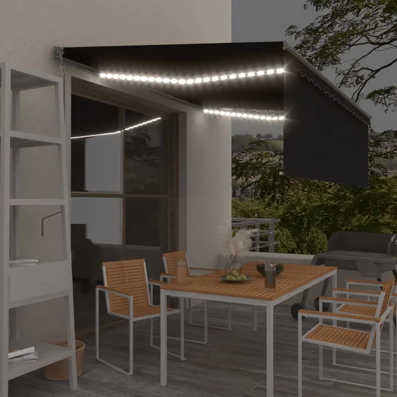 copertina automata cu stor senzor vant led, antracit, 4,5x3 m