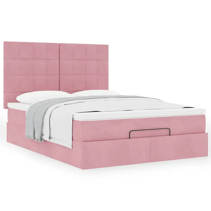 cadru de pat otoman cu saltele roz 140x190cm catifea