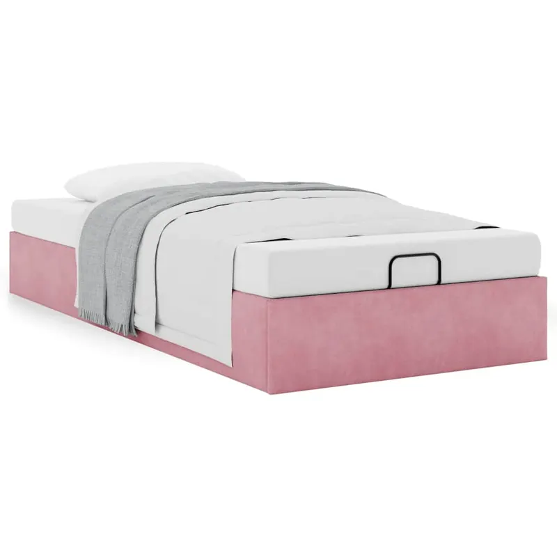 cadru pat otoman fara saltea roz 100x200 cm catifea