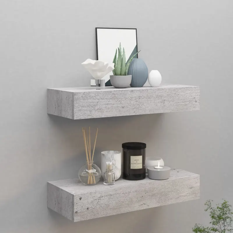 dulapuri de perete cu sertar 2 buc. gri beton 60x23,5x10 cm mdf