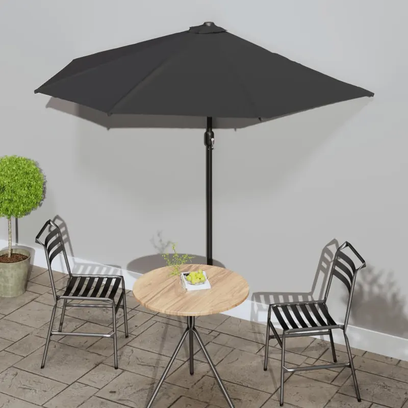umbrela de balcon tija aluminiu negru 270x144x222cm semicerc