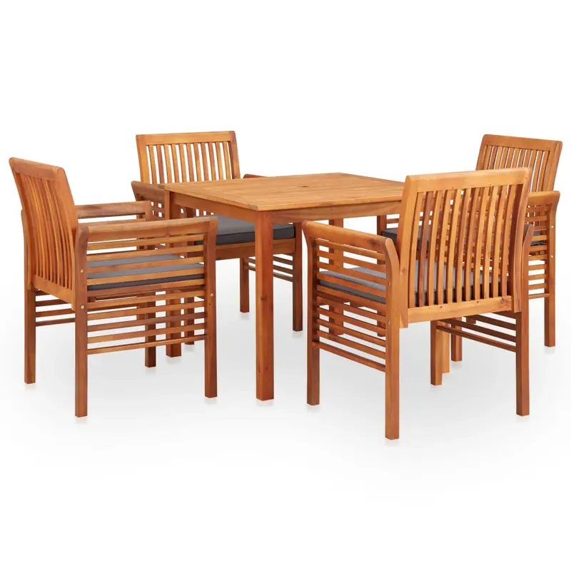 set mobilier de exterior cu perne 5 piese, lemn masiv de acacia