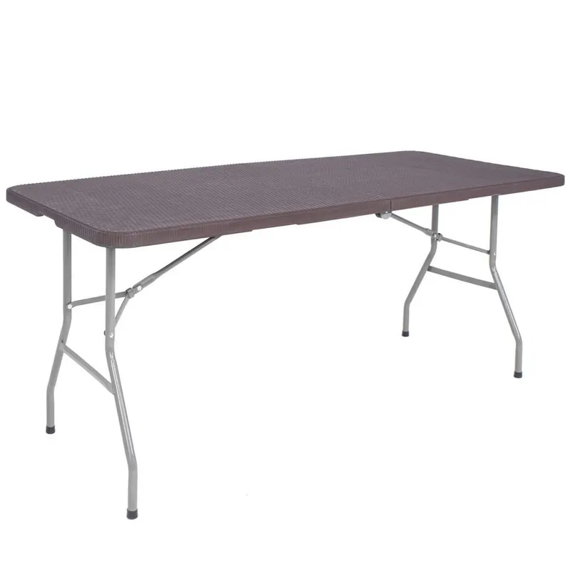 Masa dreptunghiulara pliabila multifunctionala, 1.8 m x 0.75 m x 0.75 m, imitatie ratan, maro