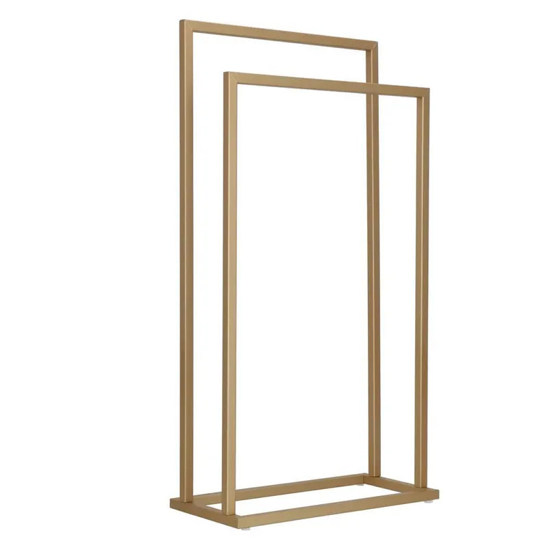 Suport metalic de baie pentru prosoape, cu 2 standuri, 86 cm, auriu mat