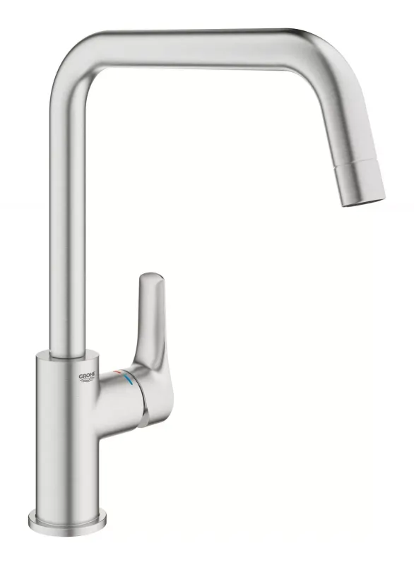 Baterie bucatarie Grohe Eurosmart, inalta, tip U, mat, otel satinat, 30567DC0
