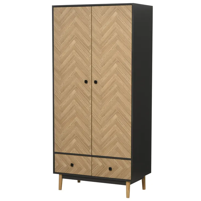 HOMCOM Dulap din lemn cu doua usi: 4 compartimente, 2 umerase si sertare culoare gri inchis, 90x50x190 cm