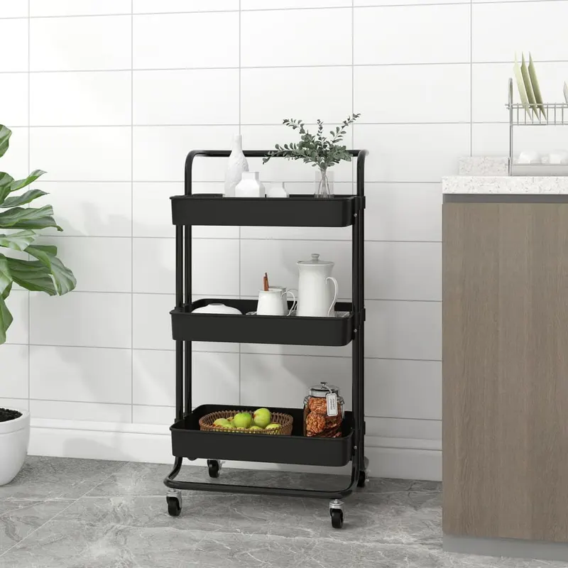 carucior de bucatarie 3 niveluri negru 42x35x85 cm fier/abs