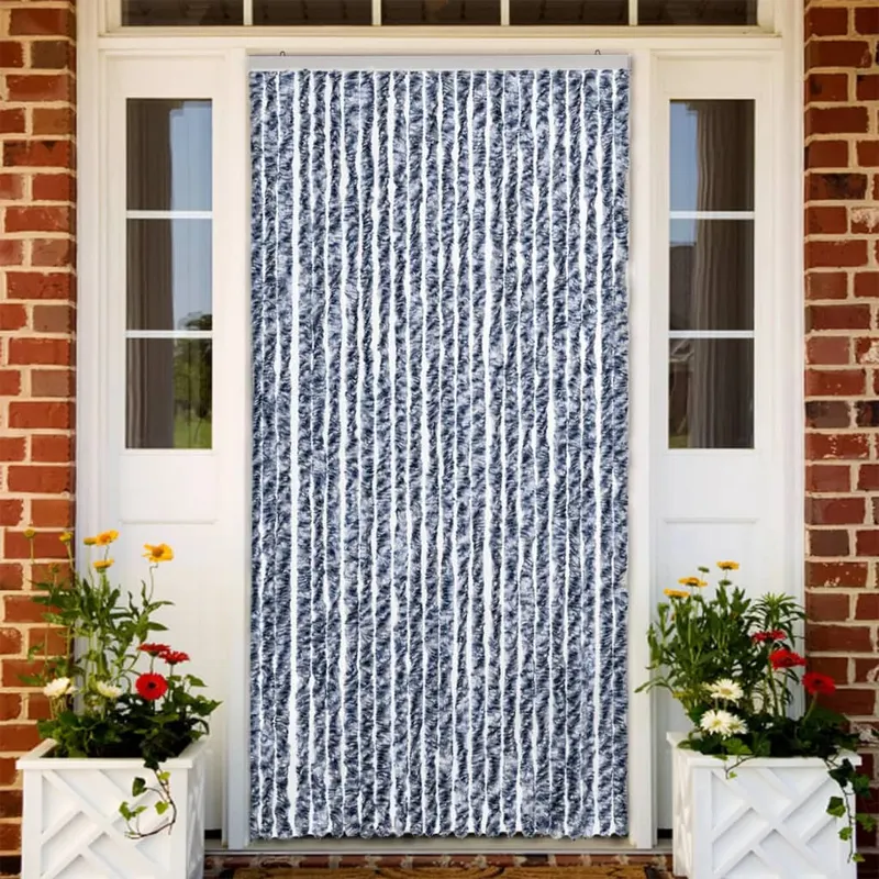 perdea de insecte, albastru, alb, argintiu, 100x220 cm chenille