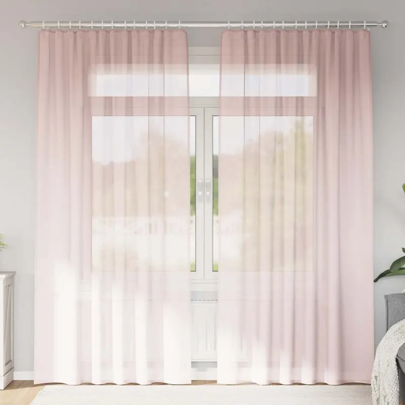 perdele voal cu bucle 2 buc roz deschis 140x245 cm