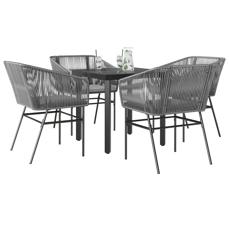 set de sufragerie de gradina 5 piese sticla poliratan gri