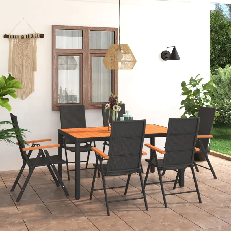 set mobilier de gradina, 7 piese, negru si maro