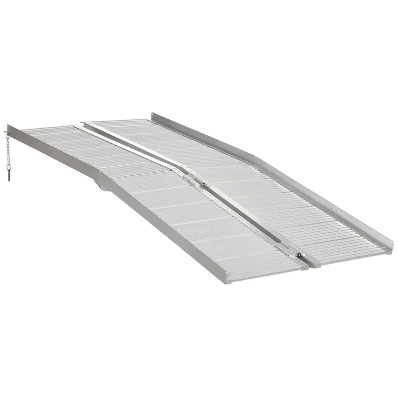 HOMCOM Rampe Mobile pentru Scaune cu Roți și Scutere, Pliabilă, Antiderapantă, Aliaj, Capacitate 272kg, 183x72x5cm, Silver
