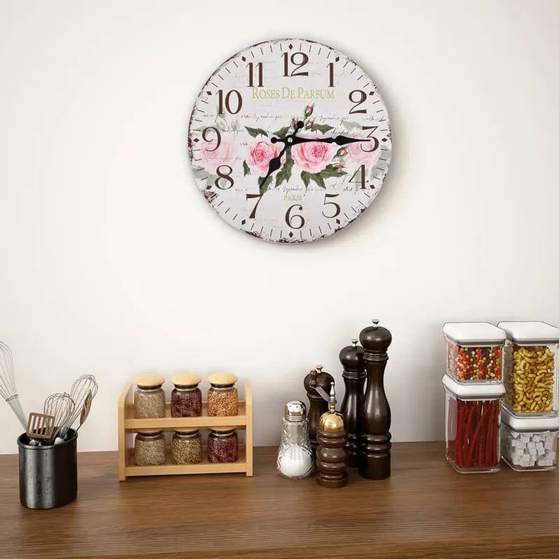 ceas de perete vintage, 30 cm, floare