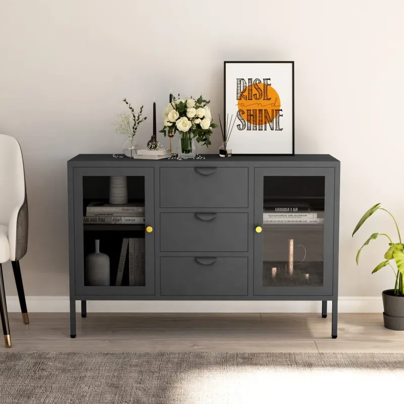 servanta, antracit, 105x35x70 cm, otel si sticla securizata