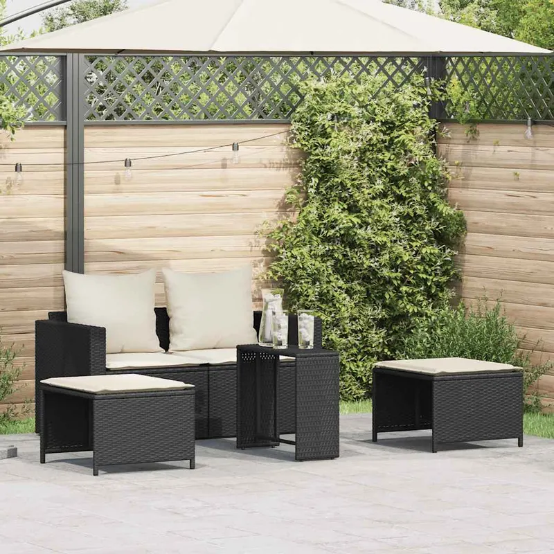 set canapea de gradina 5 piese cu perne stivuibile din negru