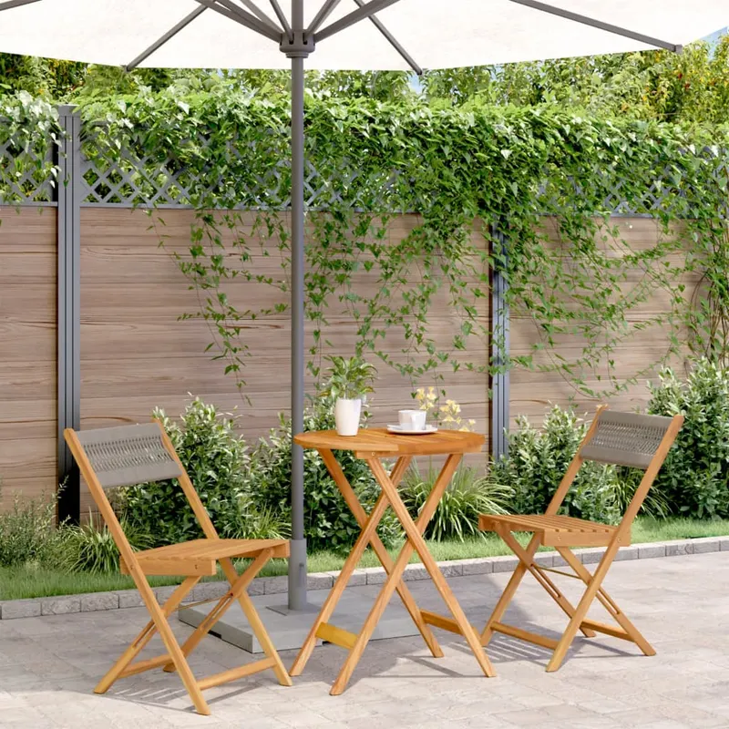 set mobilier bistro, 3 piese, gri, polipropilena si lemn masiv