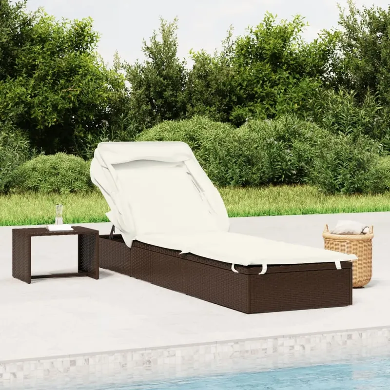 sezlong cu acoperis pliabil, maro, 213x63x97 cm, poliratan