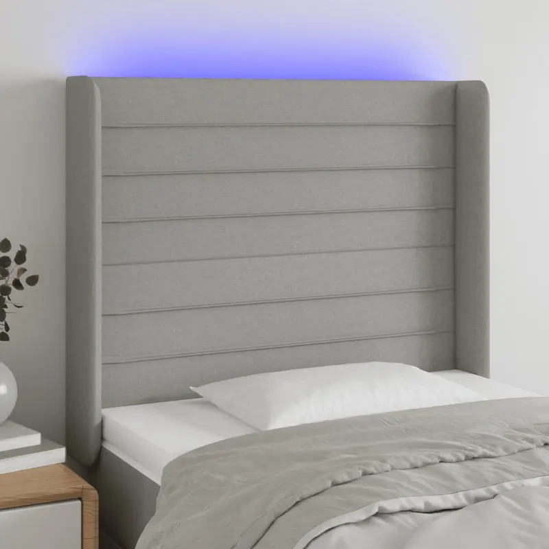 tablie de pat cu led, gri deschis, 93x16x118/128 cm, textil