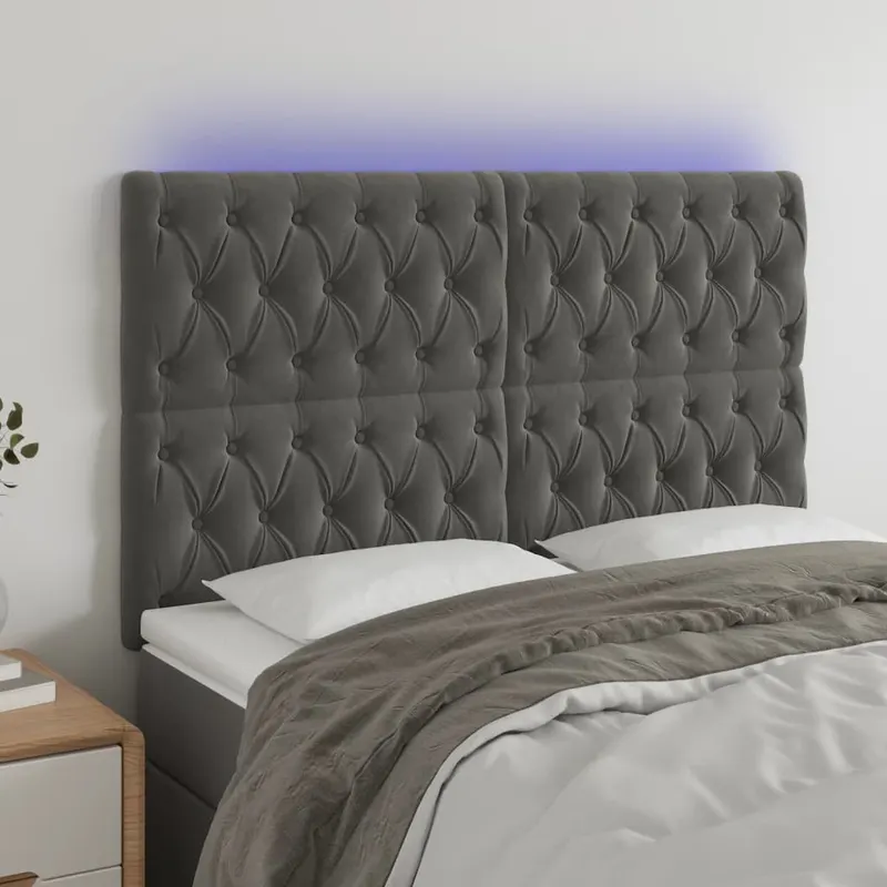 tablie de pat cu led, gri inchis, 144x7x118/128 cm, catifea