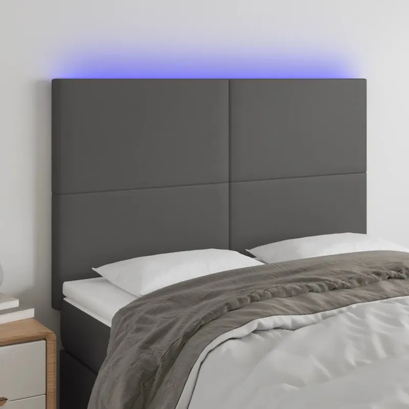 tablie de pat cu led, gri, 144x5x118/128 cm, textil