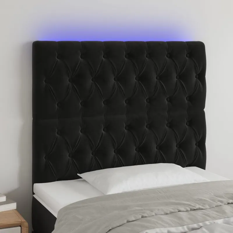 tablie de pat cu led, negru, 90x7x118/128 cm, catifea