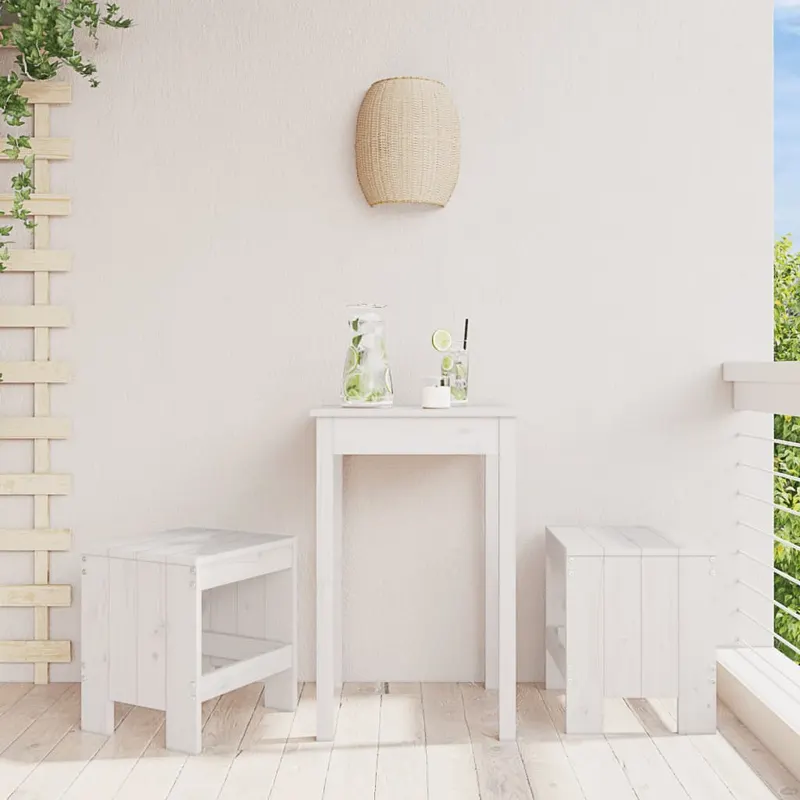 taburete de gradina, 2 buc., alb, 40x36x45 cm, lemn masiv pin
