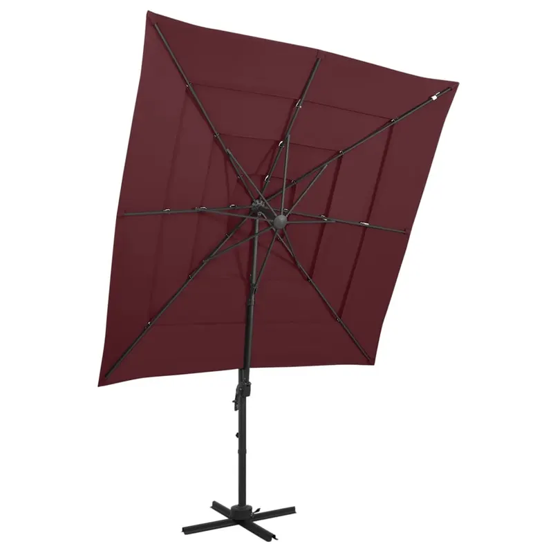 umbrela cu 4 niveluri, stalp aluminiu, rosu bordo, 250x250 cm