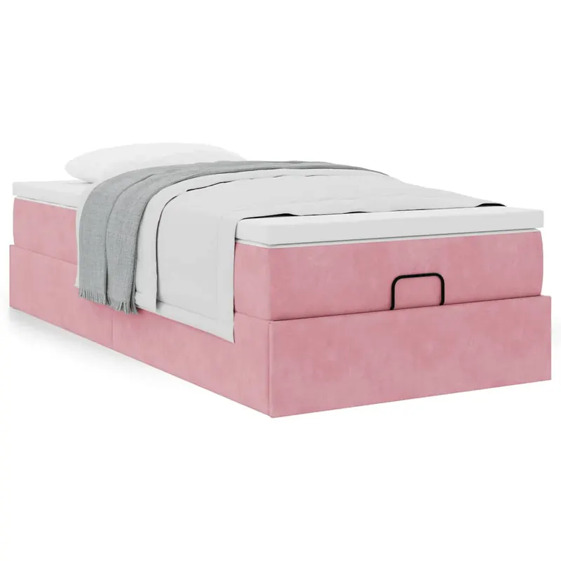 cadru de pat otoman cu saltea, catifea roz 90x200cm