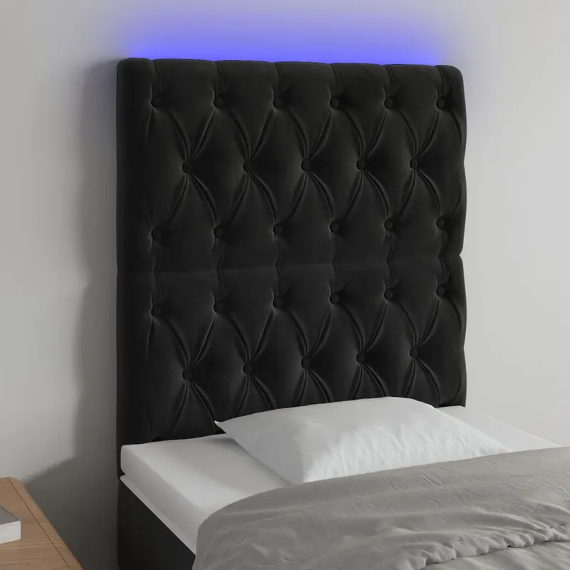 tablie de pat cu led, negru, 80x7x118/128 cm, catifea