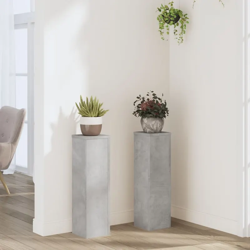 suport de plante, 2 buc., gri beton, 17x17x60 cm lemn prelucrat