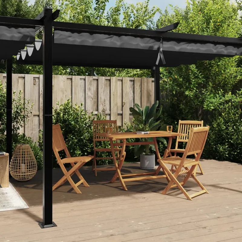 foisor de gradina, acoperis retractabil antracit 3x6 m aluminiu