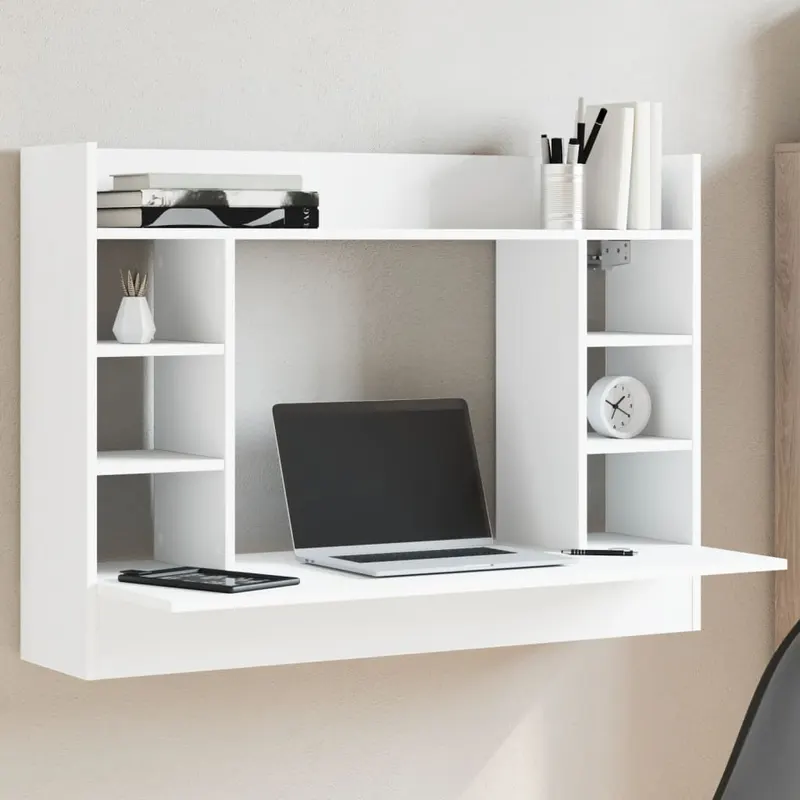 birou montat pe perete, alb, 105x48x75 cm, lemn prelucrat