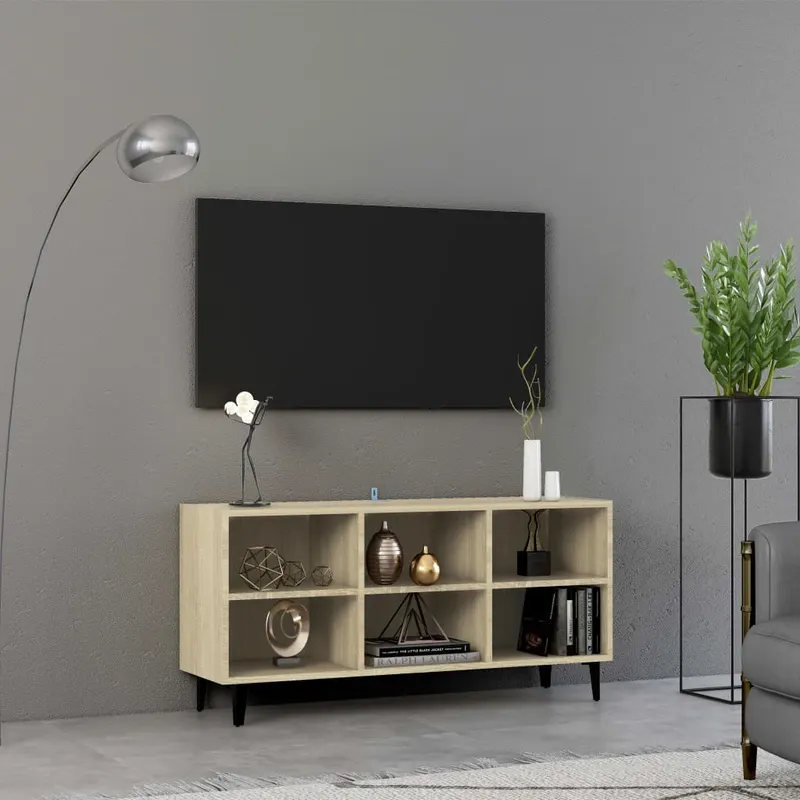 comoda tv cu picioare metalice, stejar sonoma, 103,5x30x50 cm