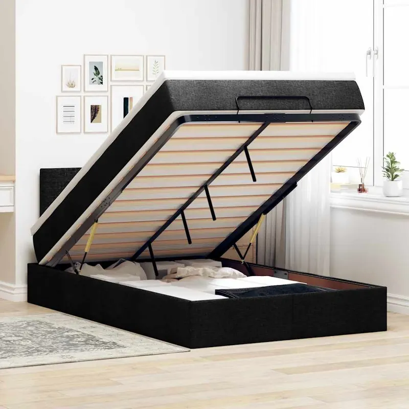 pat otoman cu saltea si led-uri, negru, 120x190 cm, textil