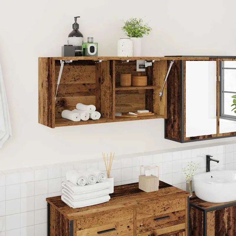 dulap perete de baie, lemn vechi, 80x25x40 cm, lemn prelucrat