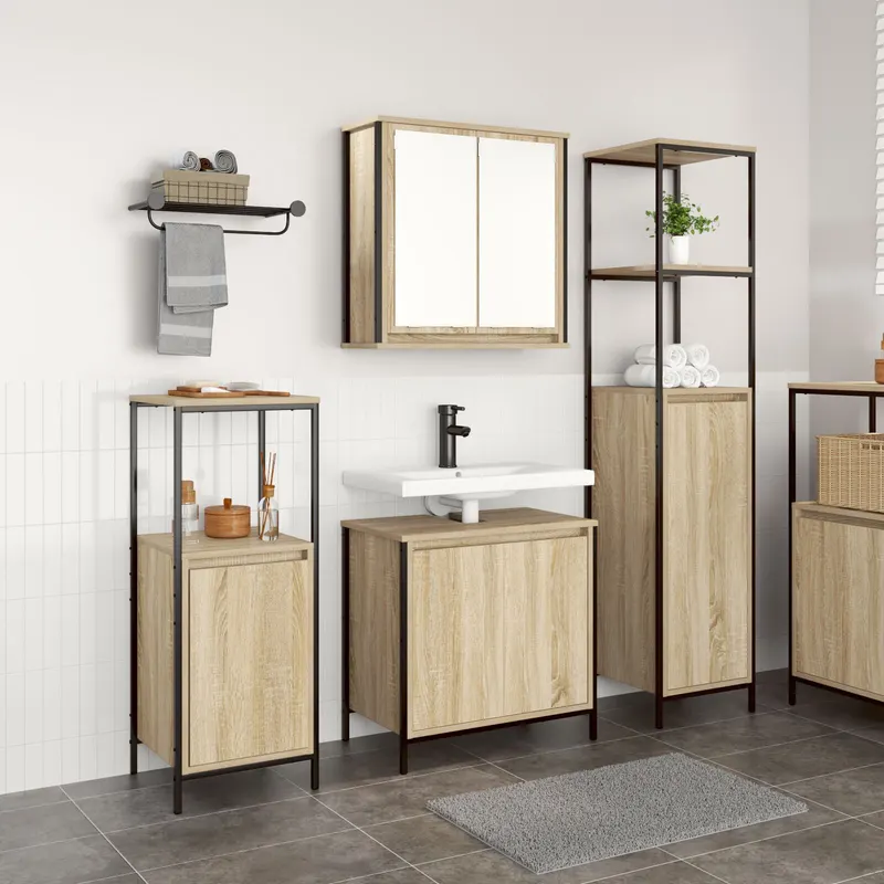 set de mobilier pentru baie 3 piese din stejar sonoma si lemn prelucrat