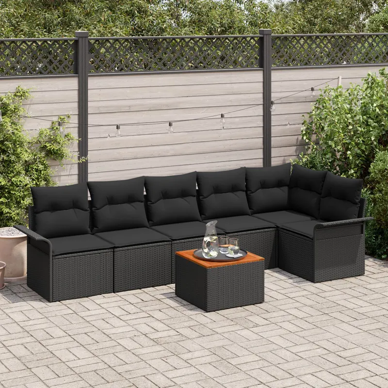 set de canapea de gradina cu perne, negru, ratan sintetic, acacia