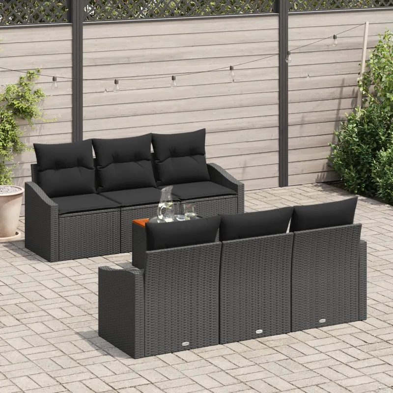 set canapea gradina 7 piese cu perne negru poliratan acacia